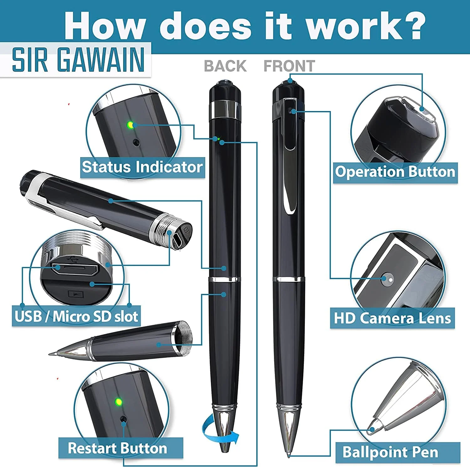 SIRGAWAIN Hidden Camera Pen