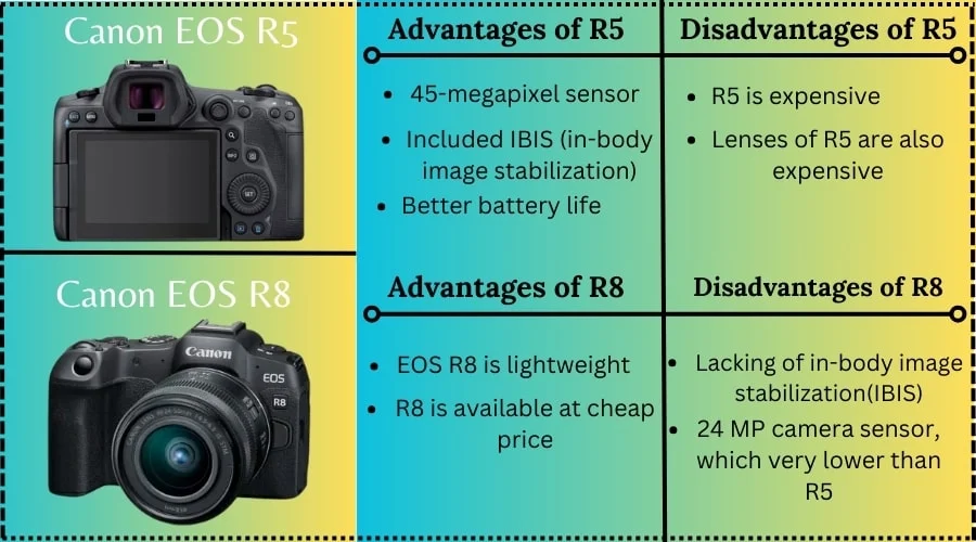 Advantages and Disadvantages of Canon R8 Camera Over R5, GraphicsCycle