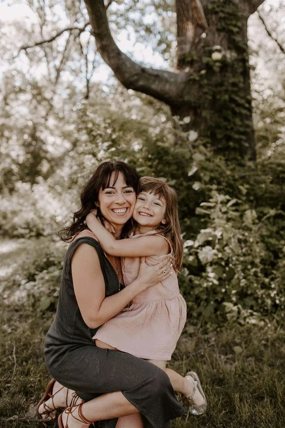 Smile and pose in the backyard, Mother Daughter Photoshoot 