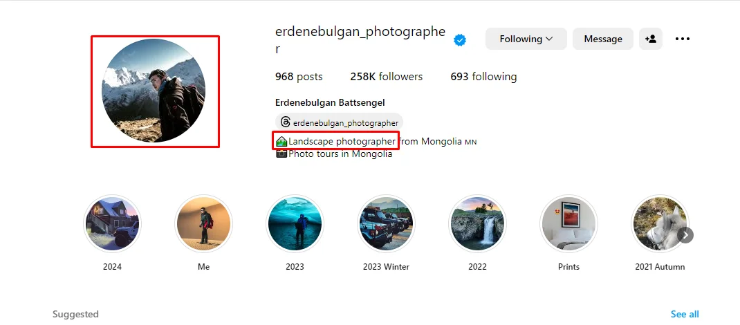 Align the Bio with the Profile Picture, Photographer Bio