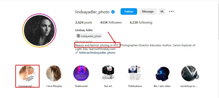 Photographer bio strategy concept showing an industry and client-focused profile description that highlights expertise, services, and target audience.