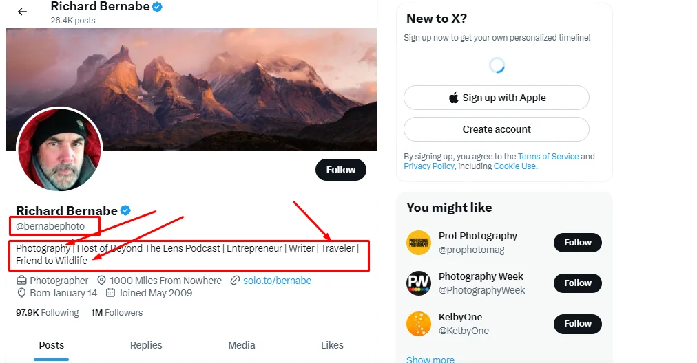 Photographer Bio for Twitter Examples