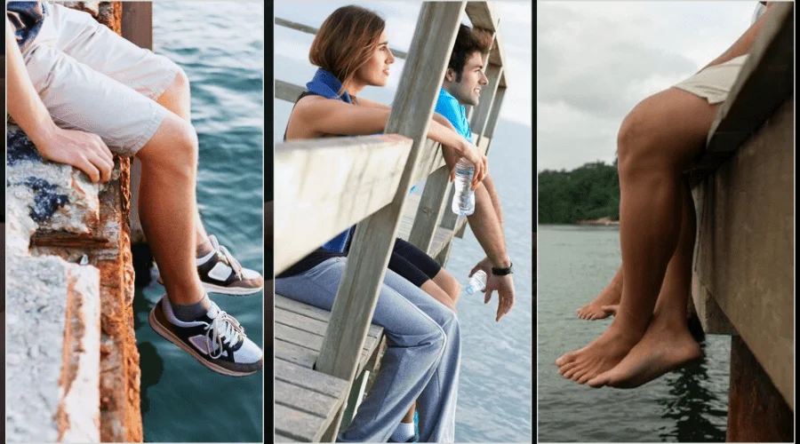 Feet Dangling at the Edge of a Pier Dock, Feet Picture Ideas, Foot Poses for Photography