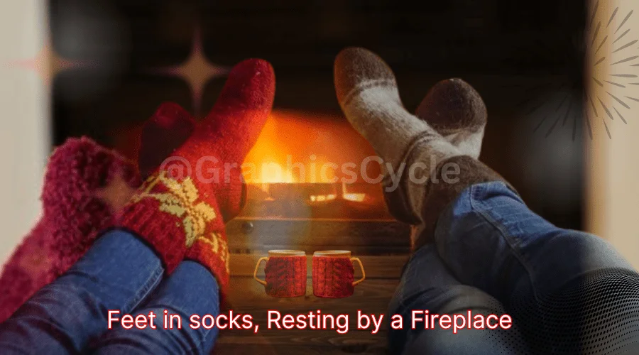 Feet in socks, Resting by a Fireplace
