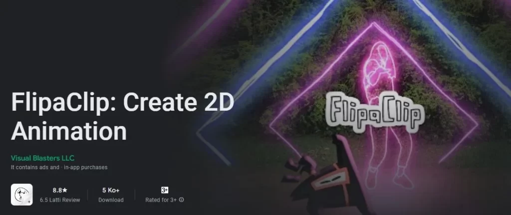 FlipaClip drawing app interface featuring animation tools, frame-by-frame sketching, and creative features for making cartoons and animated videos on Android.Select 78 more words to run Humanizer.