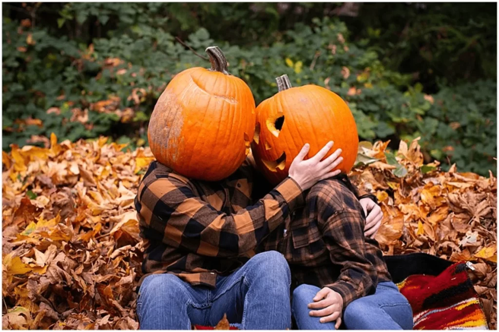 Happy Couple Pumpkin Head Photoshoot