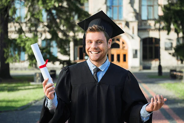 In Front of School, Master Graduation Photo Ideas