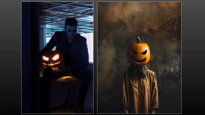 Jack-o'-Lantern Glow on Face, Pumpkin Head Photoshoot