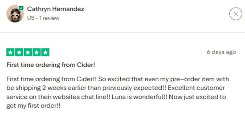 Cider Trustpilot Customer Review