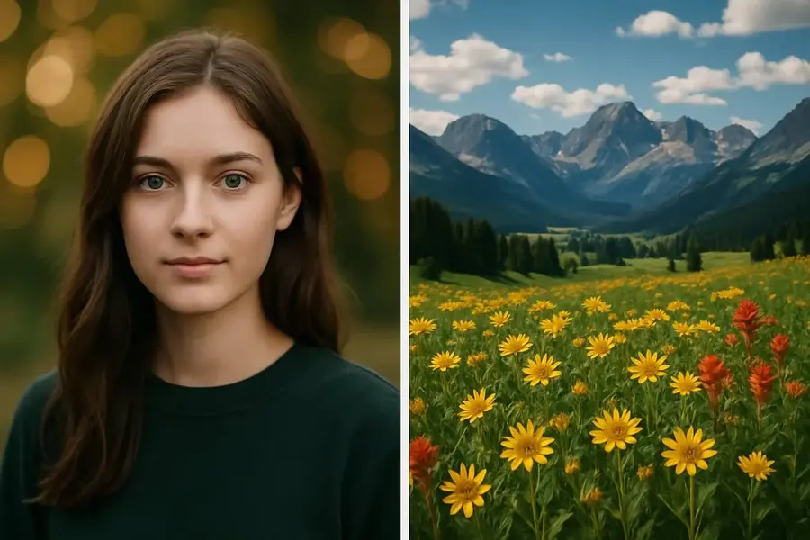 Comparison of depth of field in portrait vs landscape shots, showing shallow blur for portraits and deep focus for landscapes.